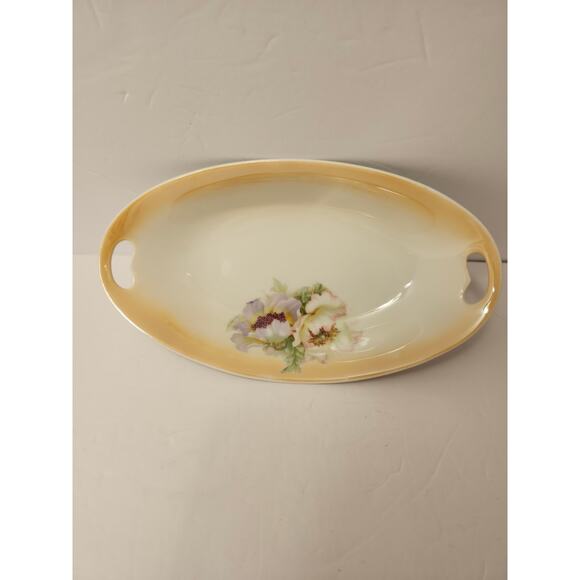 PV Vessra Porcelain Vintage Hand Painted 3 Piece Set Pickle Dish Oval Floral - Picture 3 of 12